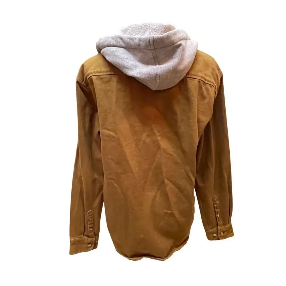 Valor Collective Canvas Denim Tan Button Down Jacket With Gray Hood Size Medium-